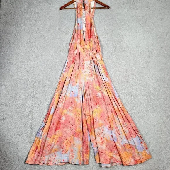 Free People Seduction Jumpsuit Women's S Multicolor Tie-Dye Halter Neck Wide Leg - Picture 2 of 15